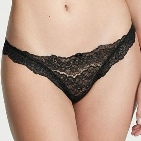NWT VICTORIA'S SECRET DREAM ANGELS Lace Cheekini Panty; Black, M - Picture 1 of 8